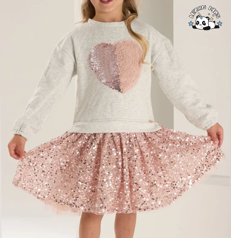 OEM Customizable American Style Smocked Dress Children Sequin Mesh Long Sleeve Dress for Girls - Product Image