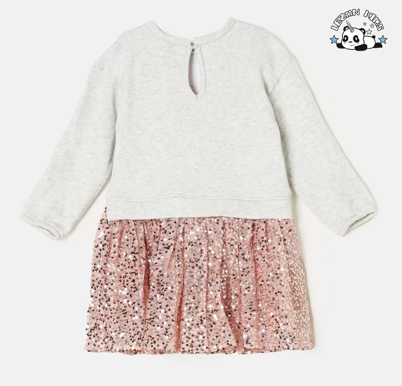 OEM Customizable American Style Smocked Dress Children Sequin Mesh Long Sleeve Dress for Girls - Product Image