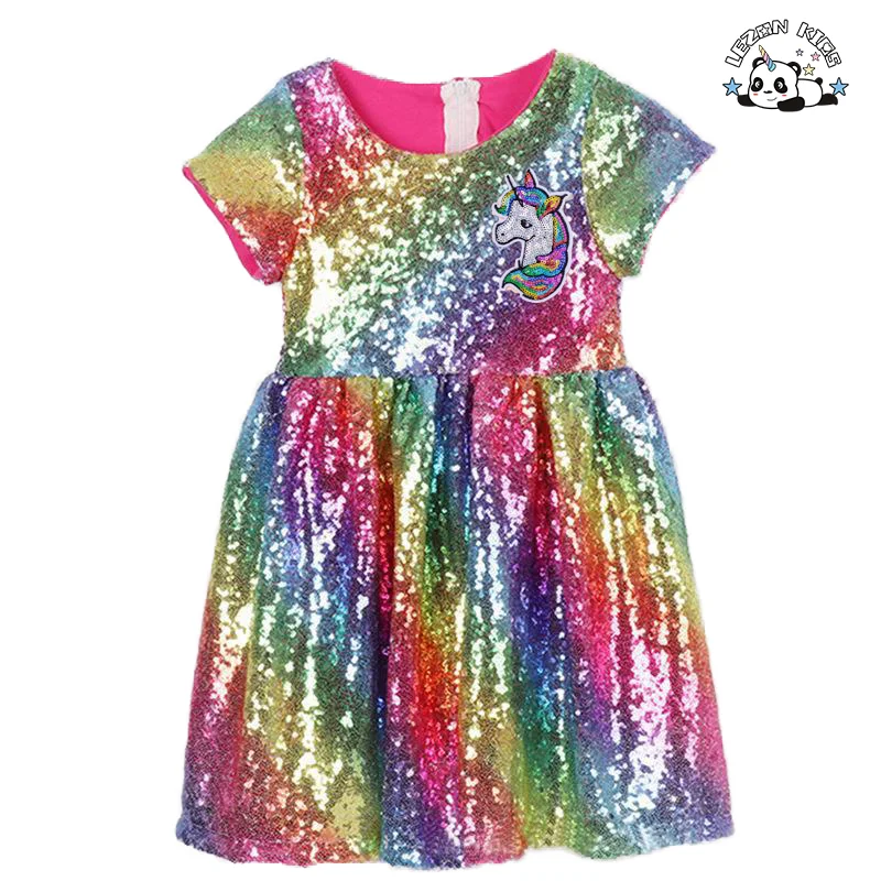 Vestido Unicórnio com Lantejoulas para Meninas, Roupas Personalizadas para Crianças com Brilho e Lantejoulas