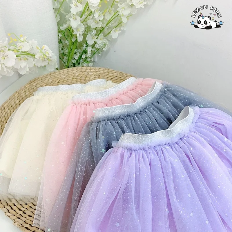 OEM Customizable Girls' Spring Summer Three-Layer Tutu Dress Breathable Chiffon Mesh Star Skirt Parties Dance Little Girl Dress - Product Image