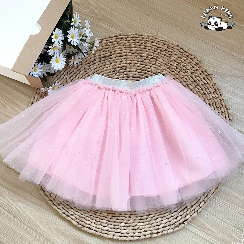 OEM Customizable Girls' Spring Summer Three-Layer Tutu Dress Breathable Chiffon Mesh Star Skirt Parties Dance Little Girl Dress - Product Image