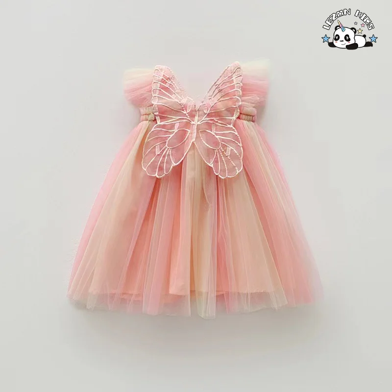 OEM Customizable High Quality rainbow Color Sweet Spaghetti Strap Tulle Kids Dresses for Girls - Product Image