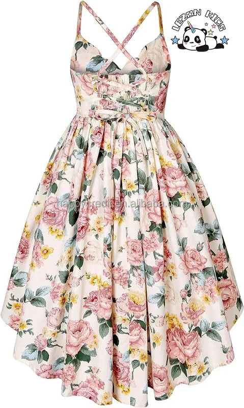 OEM Customizable Hot Sale Floral Dress Ruffle Casual Sundress Sleeveless Party Holiday Dress for Girls - Product Image