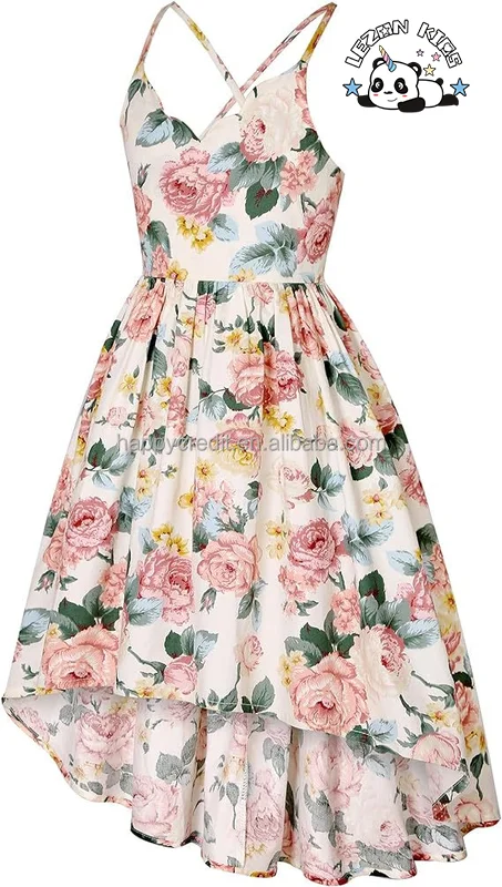 OEM Customizable Hot Sale Floral Dress Ruffle Casual Sundress Sleeveless Party Holiday Dress for Girls - Product Image