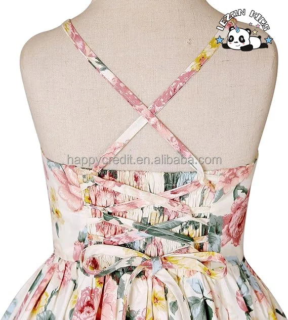OEM Customizable Hot Sale Floral Dress Ruffle Casual Sundress Sleeveless Party Holiday Dress for Girls - Product Image