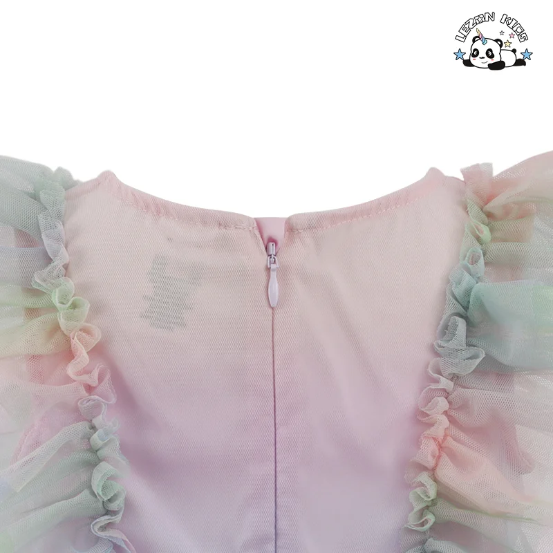 OEM Customizable Kids Princess Short Sleeves Breathable Flower Birthday Ball Gown Tulle Dress for 2-14T Kids - Product Image