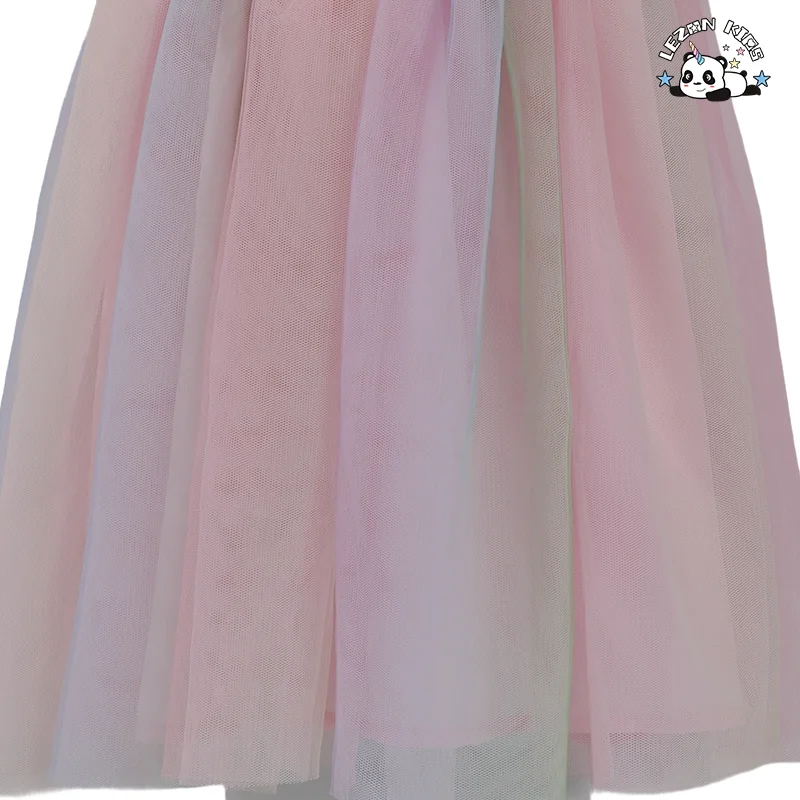 OEM Customizable Kids Princess Short Sleeves Breathable Flower Birthday Ball Gown Tulle Dress for 2-14T Kids - Product Image