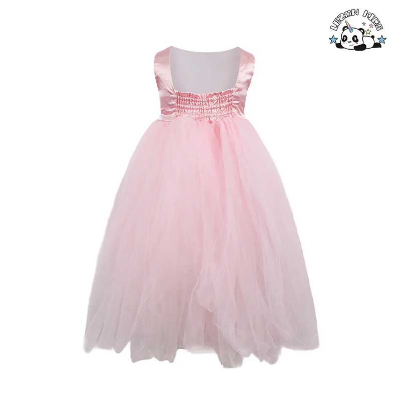 OEM Customizable Kids Princess Sleeveless Breathable Flower Birthday Ball Gown Tulle Dress for 2-14T Kids