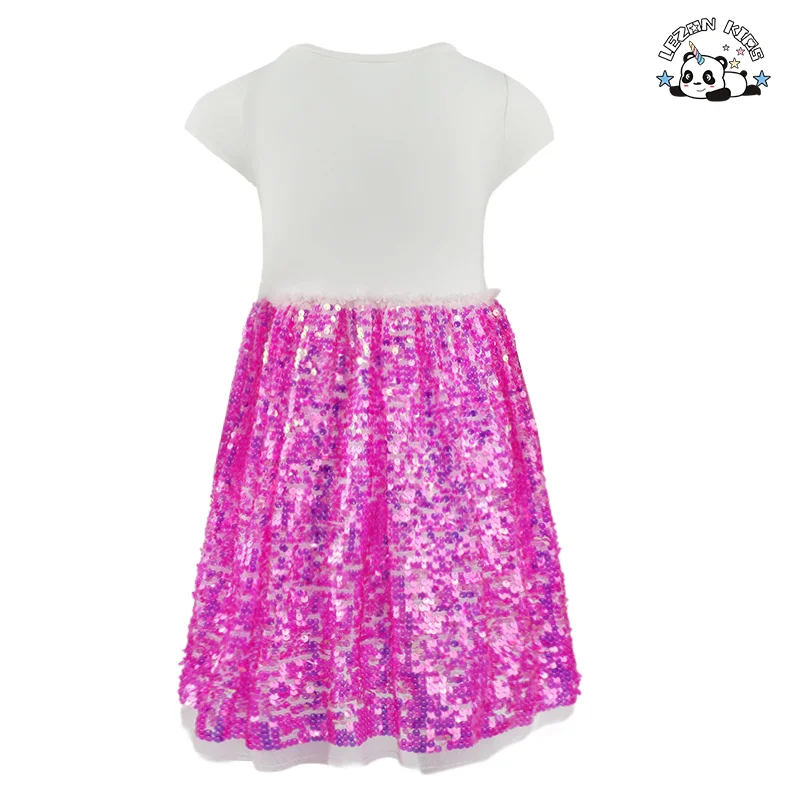OEM Customizable Party Kid Dress Summer Casual Short Sleeve O Neck Girls Sequin Dresses for 2-14T - Product Image