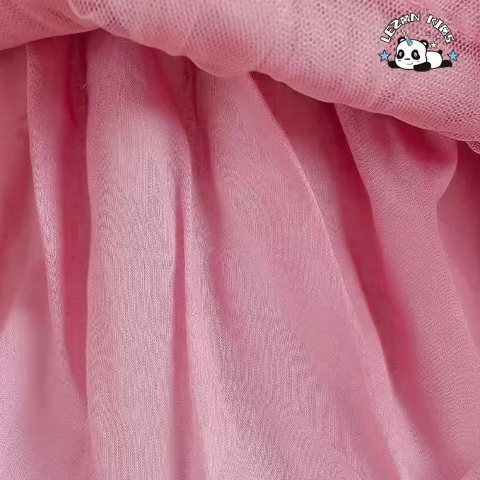 OEM Customizable Ruffle Sleeves Layered Tulle Girls Dress V-Neck Puffy Lace Dress for Girls 8 Years Size - Product Image