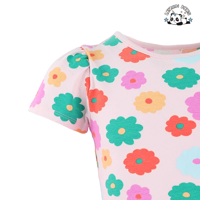 Vestido de menina doce personalizável de manga curta de verão para crianças, vestido de lantejoulas florais para 2-14T - Product Image