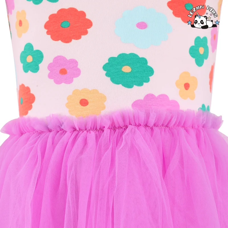 Vestido de menina doce personalizável de manga curta de verão para crianças, vestido de lantejoulas florais para 2-14T - Product Image