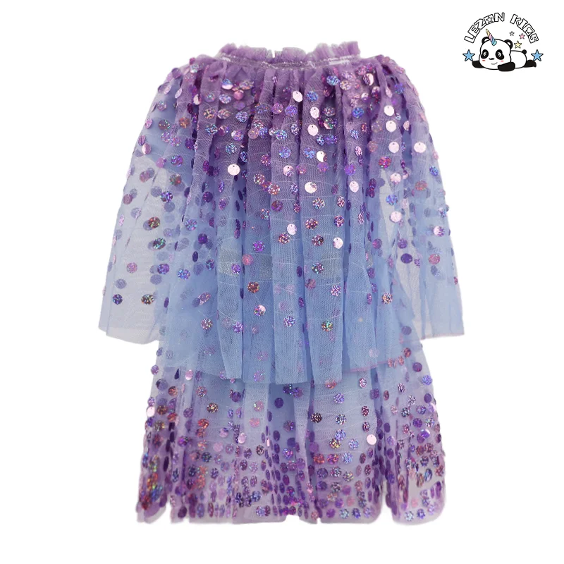 Vestido de Menina Doce Personalizável de Manga Curta de Verão com Design de Smocking e Lantejoulas - Product Image