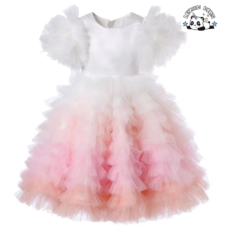 OEM Customizable Wholesale New Product Cute Color Gradient Soft Tulle Kids Princess Girl Dress