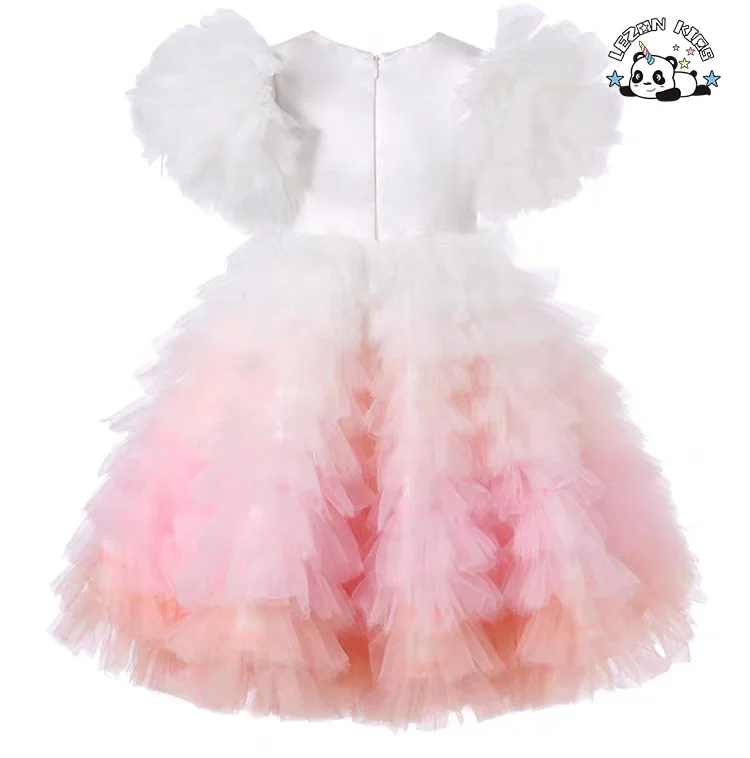 OEM Customizable Wholesale New Product Cute Color Gradient Soft Tulle Kids Princess Girl Dress - Product Image