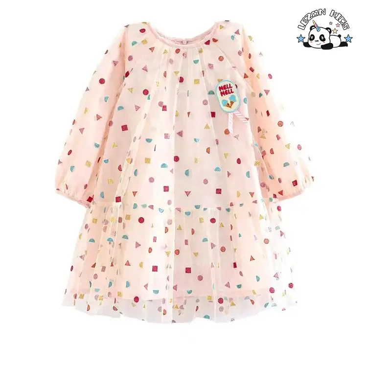 OEM Personalizável Atacado Novo Produto Cute Manga Longa Impressão de Padrão Frock Design Vestidos para Crianças Meninas