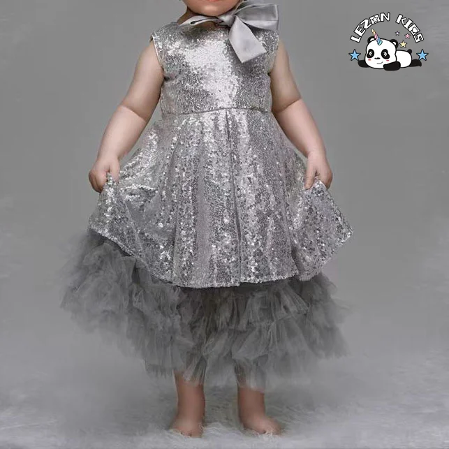 OEM Personalizável Atacado Novo Produto Sem Mangas Brilho Lantejoulas Renda Macia Vestido de Princesa para Menina - Product Image
