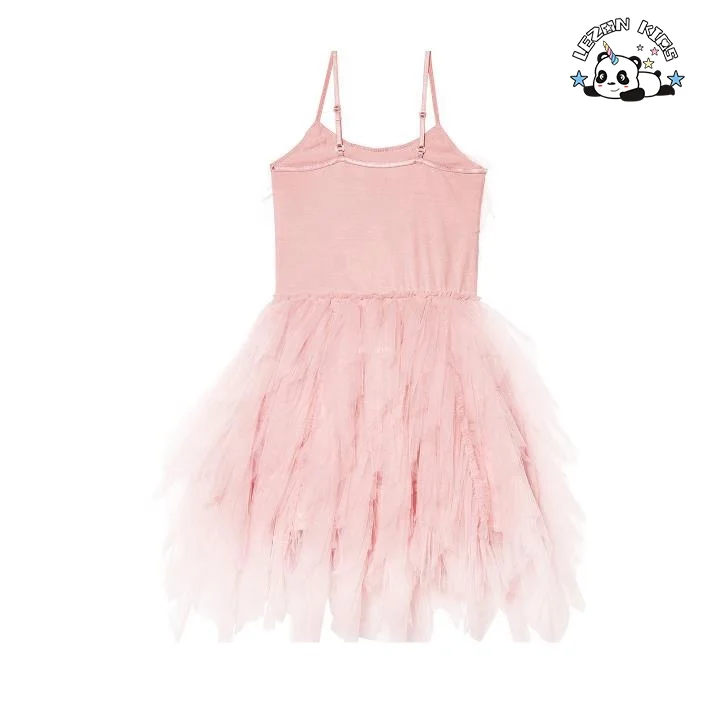 OEM Girls Bead Goose Feather Pink Dress Kids Ballet Performance Party Dress Evening Party Princess Dress for Kids - Product Image