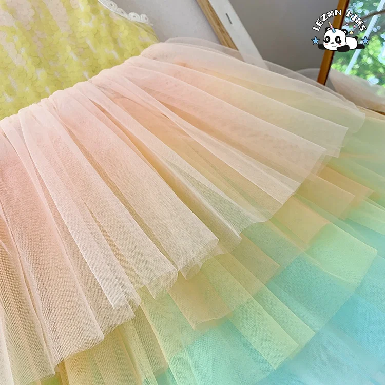 OEM Girls Mesh Rainbow Tutu Dress Kids Sequin Mesh Party Dress Evening Party Princess Dress for Kids - Product Image