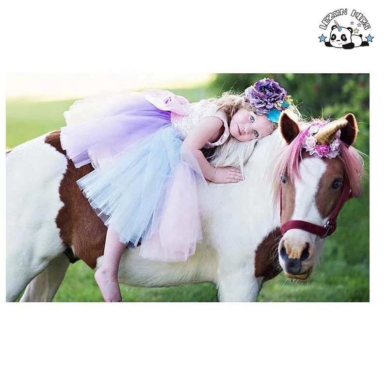 Vestido de Lantejoulas Rosa para Meninas OEM Vestido de Malha Arco-íris para Festa Noturna Princesa para Crianças - Product Image