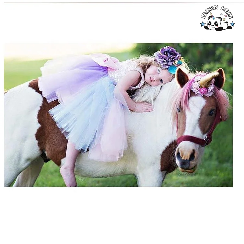 Vestido de Lantejoulas Rosa para Meninas OEM Vestido de Malha Arco-íris para Festa Noturna Princesa para Crianças - Product Image