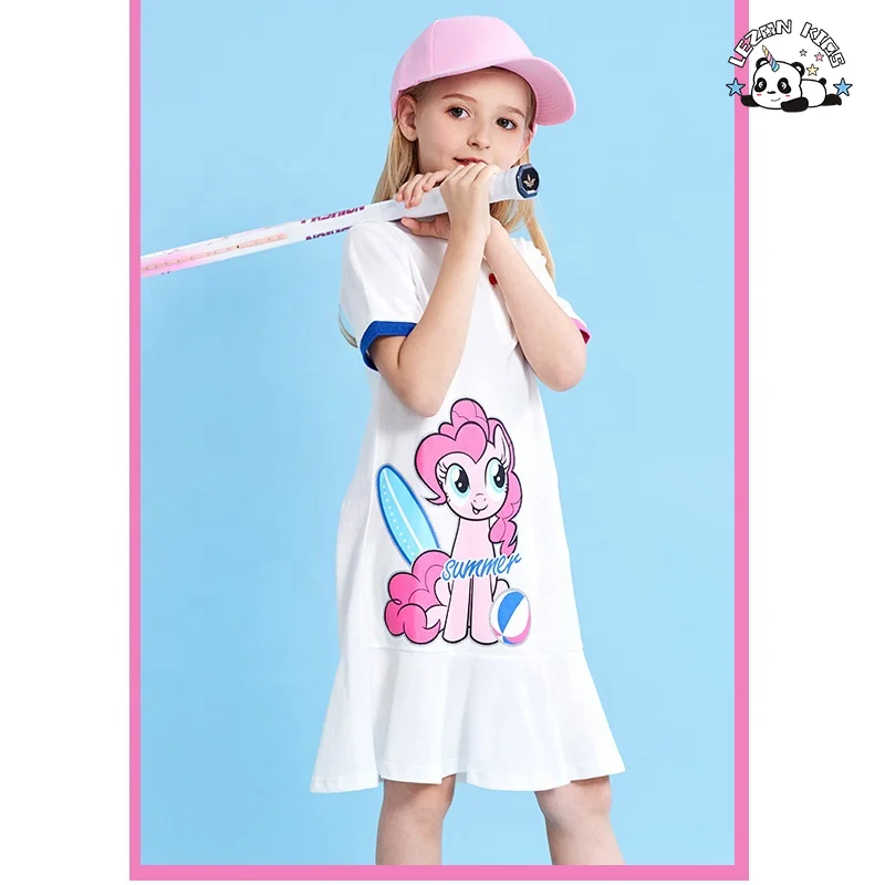Vestido de menina com estampa de unicórnio, manga curta, verão, esporte, para 2-12 anos - Product Image