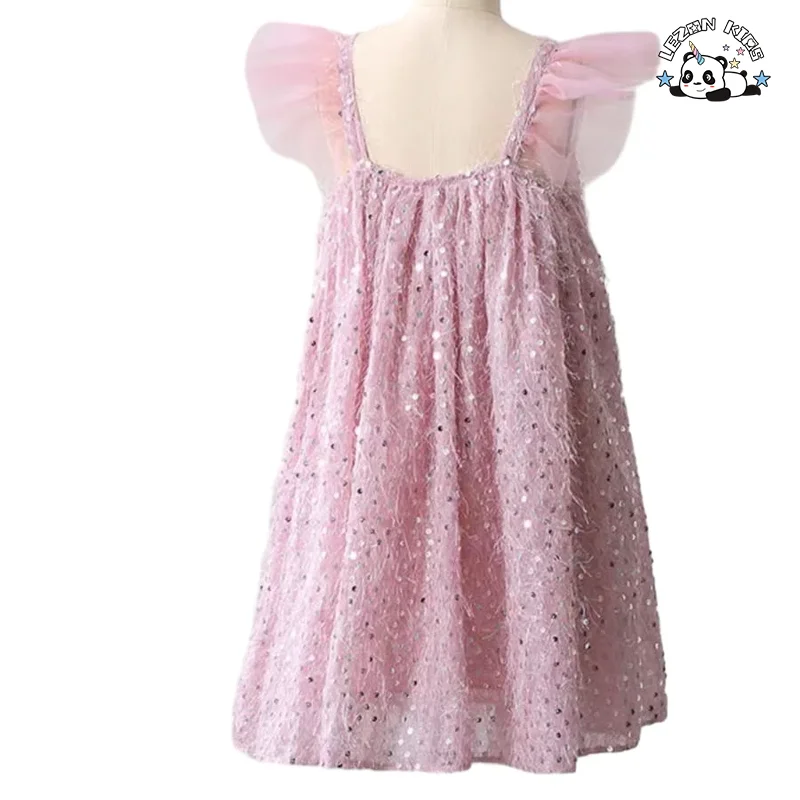 Produto Novo OEM Explosão Personalizado Sem Mangas Rosa Brilho Lantejoulas Princesa Vestido para Menina - Product Image