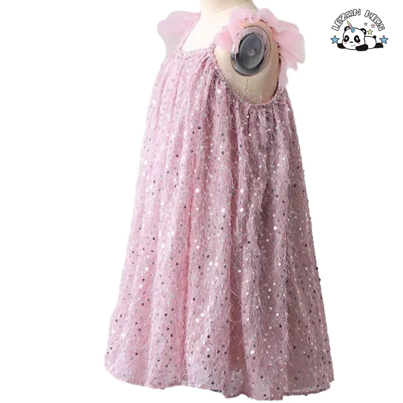 Produto Novo OEM Explosão Personalizado Sem Mangas Rosa Brilho Lantejoulas Princesa Vestido para Menina - Product Image