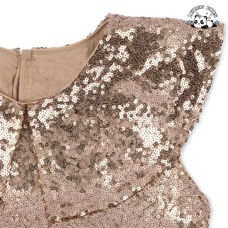 OEM ODM Vestido de Festa Infantil Personalizável para Meninas com Lantejoulas Douradas sem Mangas para Verão - Product Image
