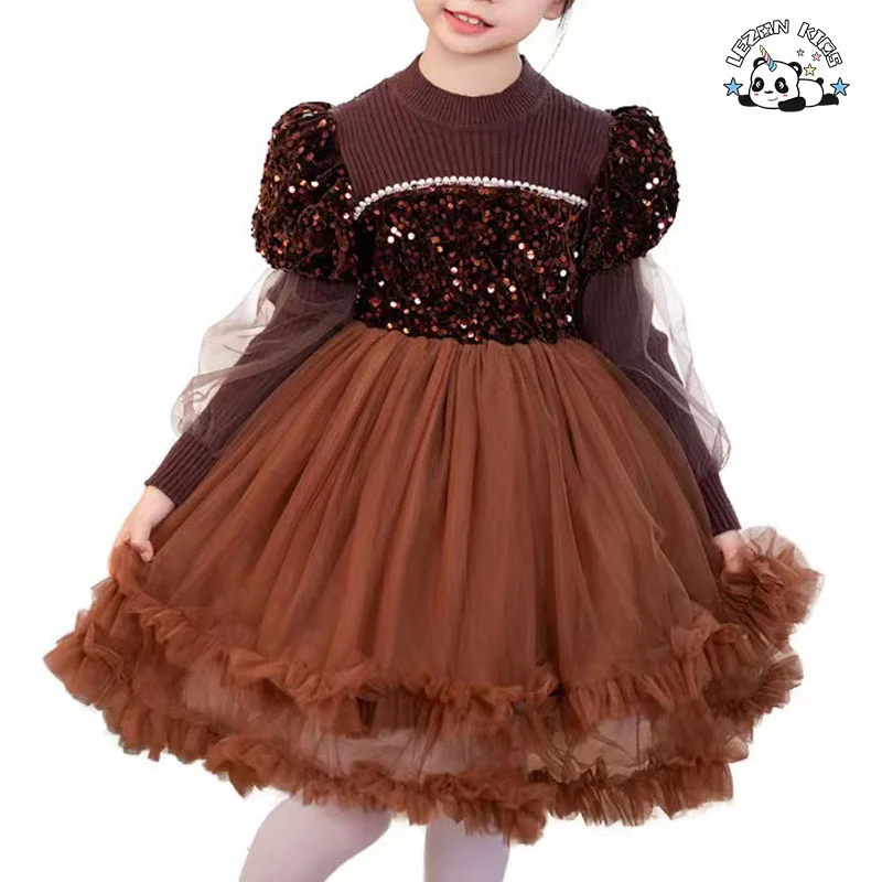 OEM ODM Customizable Long Sleeve Tulle Dress Tutu Red Pink Kids Clothing for Girls Party Dresses 2-14 Years
