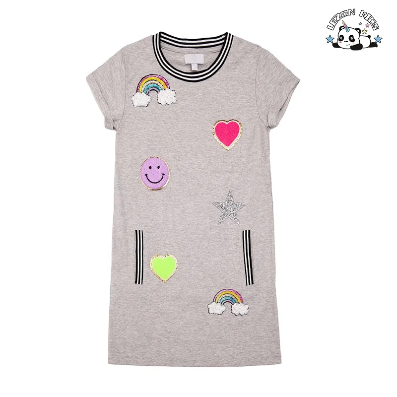 OEM ODM Vestido de Camiseta de Manga Longa com Decote Redondo para Meninas, Vestido de Camiseta Infantil - Product Image