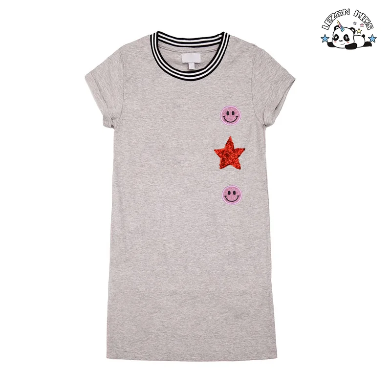 OEM ODM Vestido de Camiseta de Manga Longa com Decote Redondo para Meninas, Vestido de Camiseta Infantil - Product Image