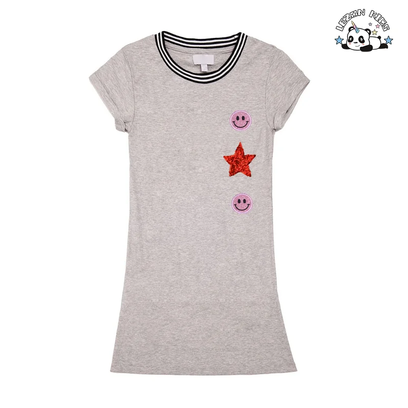 OEM ODM Vestido de Camiseta de Manga Longa com Decote Redondo para Meninas, Vestido de Camiseta Infantil - Product Image