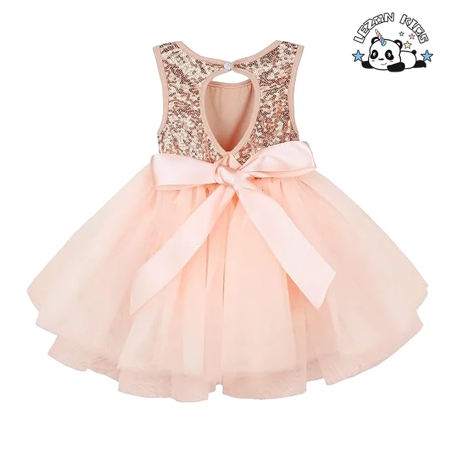 OEM ODM Kids Summer Sleeveless Sequin Princess Birthday Party Tulle Dresses - Product Image