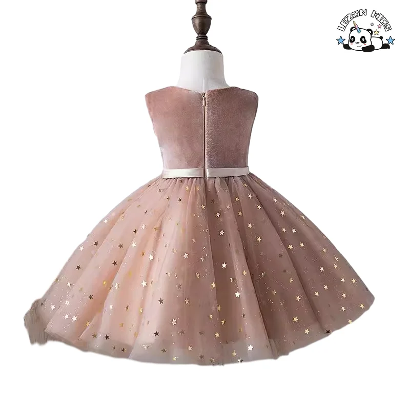 Vestido de Tule com Estampa de Folha de Prata para Meninas no Verão sem Mangas - Product Image