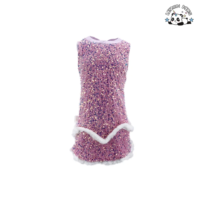 Pink Summer New Evening Dress Sleeveless Sequin One Piece Princess Gown knee-length 2-12 Years Old Girls Dresses