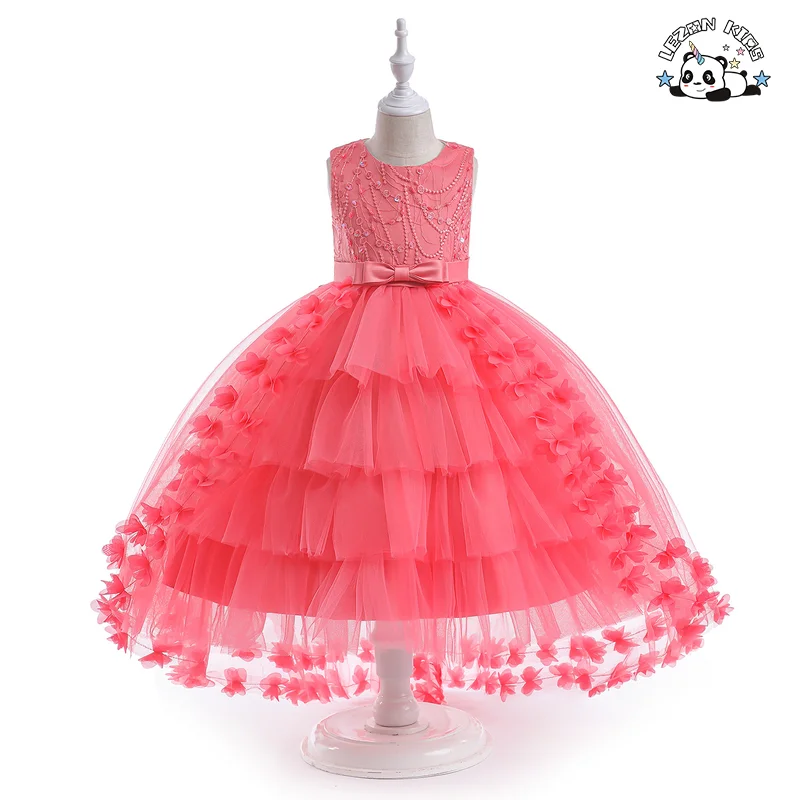 Popular Pearls Beaded Ruffle Flower Girl Dress Kids Birthday Party Girls Formal Dress for Girls - Product Image