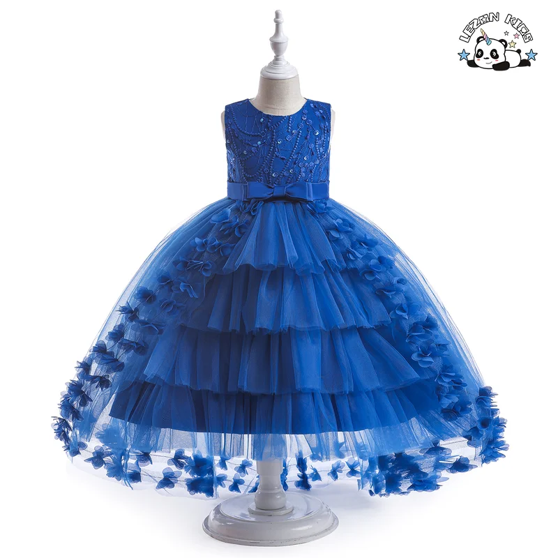 Popular Pearls Beaded Ruffle Flower Girl Dress Kids Birthday Party Girls Formal Dress for Girls - Product Image