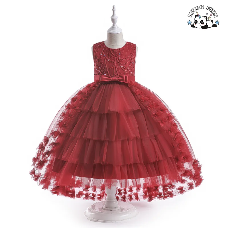 Popular Pearls Beaded Ruffle Flower Girl Dress Kids Birthday Party Girls Formal Dress for Girls - Product Image