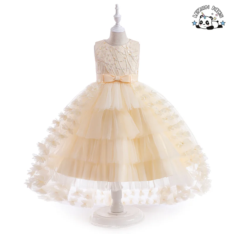 Popular Pearls Beaded Ruffle Flower Girl Dress Kids Birthday Party Girls Formal Dress for Girls - Product Image