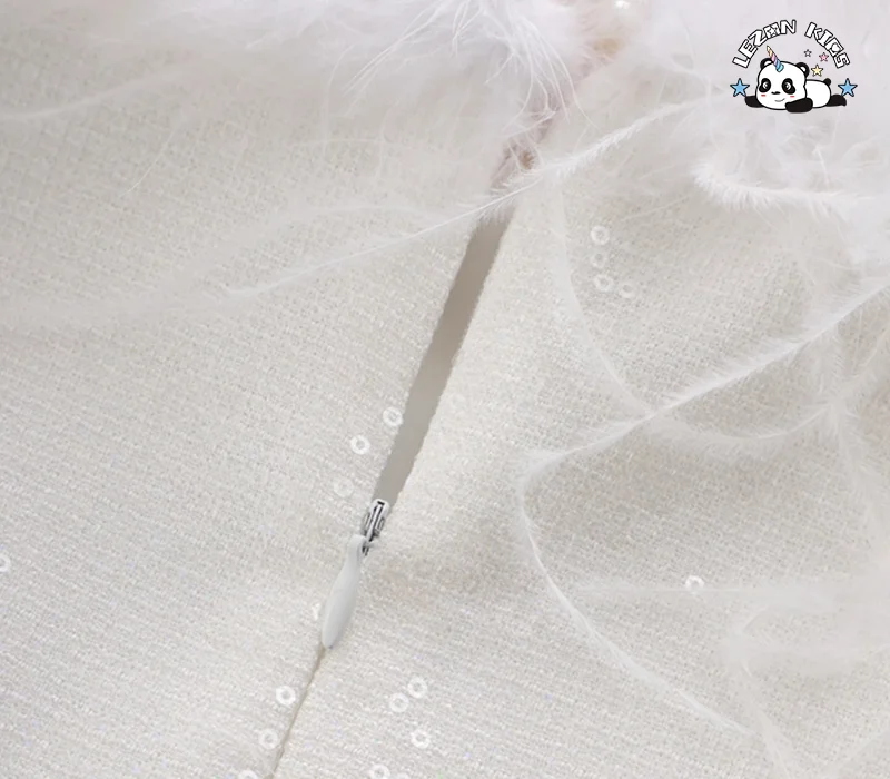 Vestidos de Luxo com Lantejoulas para Meninas, Vestido de Desempenho de Piano com Pena e Ombro Descoberto, Moda - Product Image
