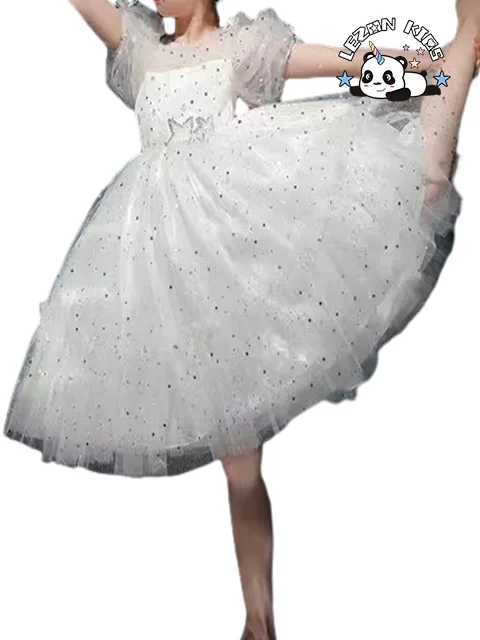 Fábrica Profissional de Vestido de Tule para Meninas de Verão com Impressão de Folha de Prata Multi-camadas - Product Image