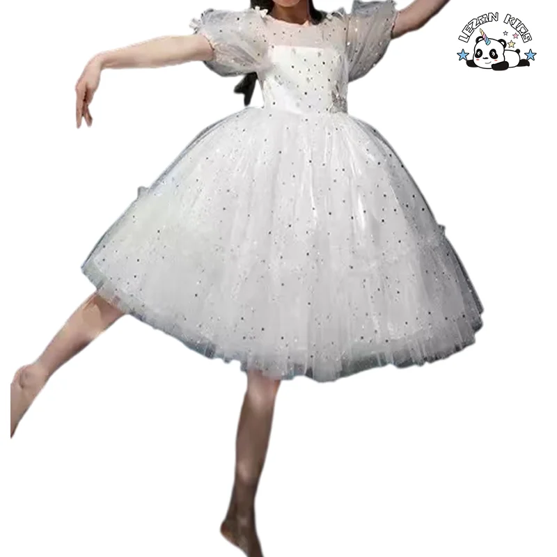 Fábrica Profissional de Vestido de Tule para Meninas de Verão com Impressão de Folha de Prata Multi-camadas - Product Image