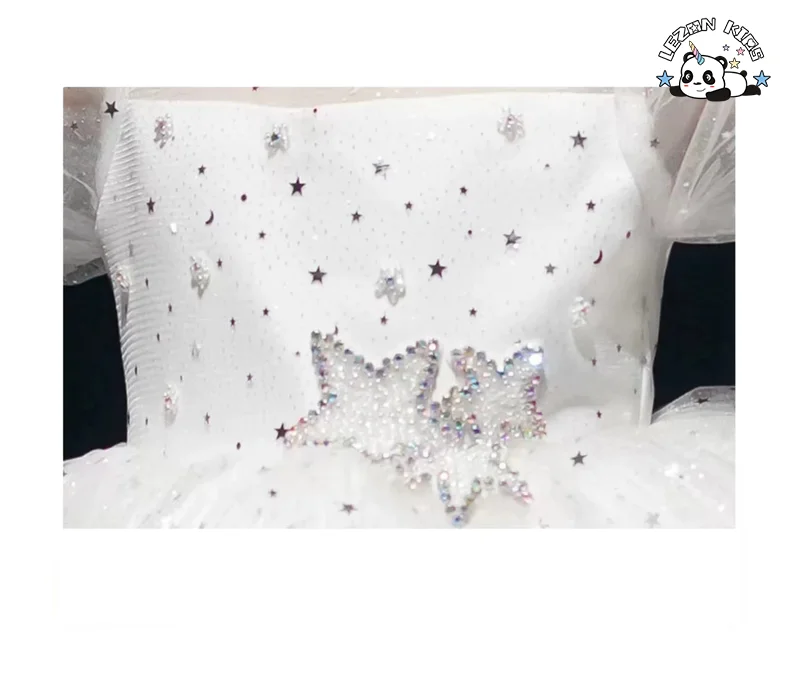 Fábrica Profissional de Vestido de Tule para Meninas de Verão com Impressão de Folha de Prata Multi-camadas - Product Image