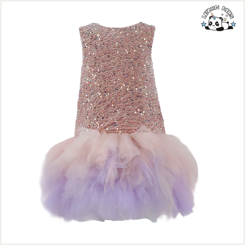 Fábrica Profissional Vestido de Princesa Floral com Lantejoulas Multicoloridas para Meninas