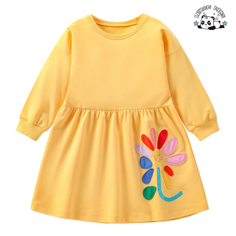 Fábrica Profissional de Roupas Infantis de Manga Longa Bordado em Tricô Casual Vestido de Meninas