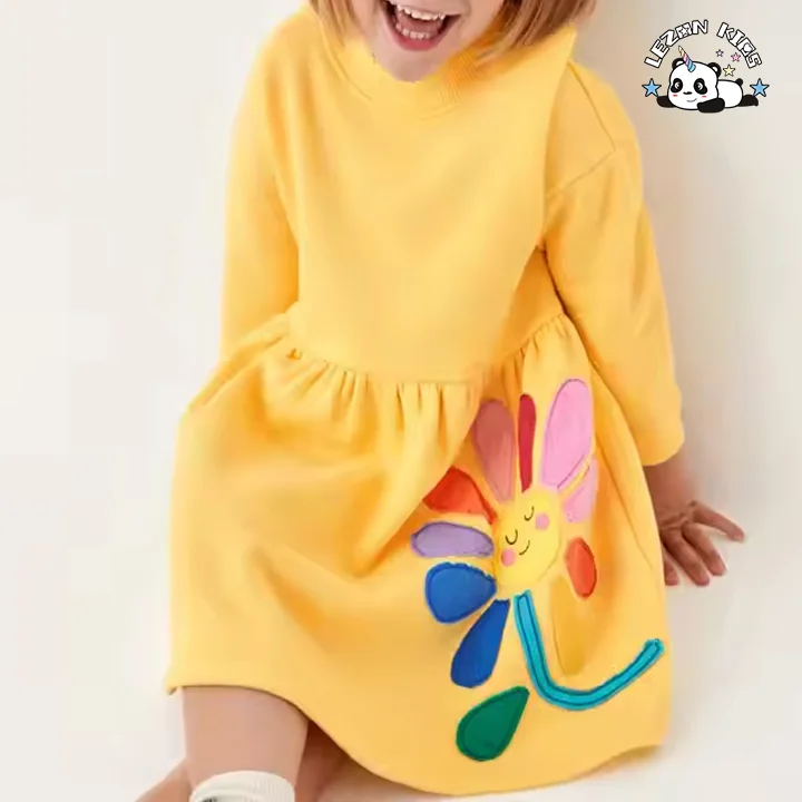 Fábrica Profissional de Roupas Infantis de Manga Longa Bordado em Tricô Casual Vestido de Meninas - Product Image