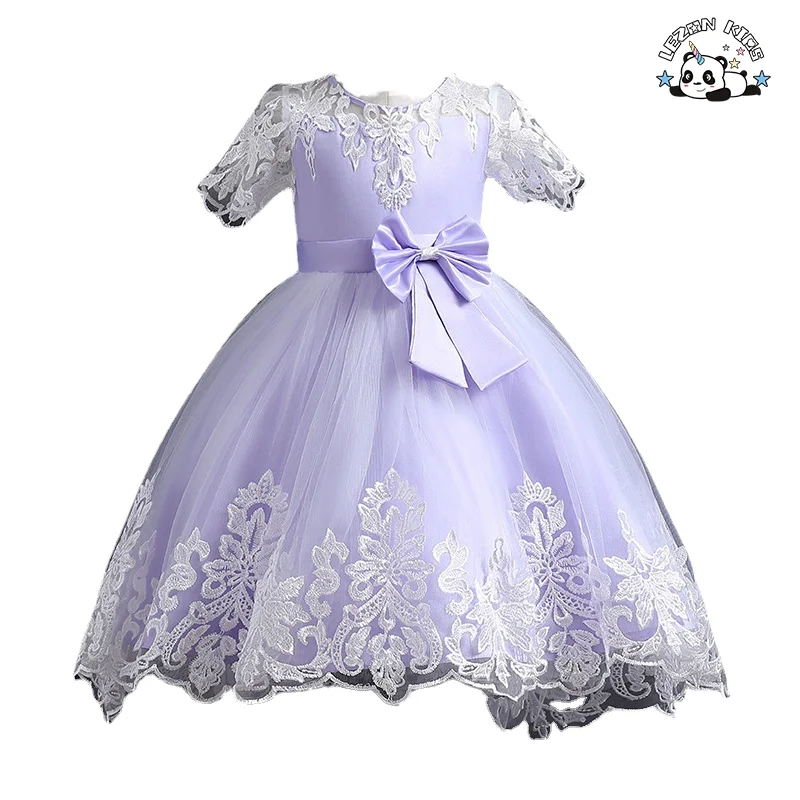 Robes Enfants Pretty Peach Children's Girl Princess Flower Dress for Girl Summer Formal Solid