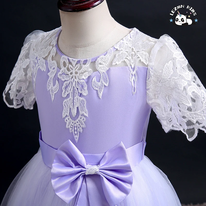 Robes Enfants Pretty Peach Children's Girl Princess Flower Dress for Girl Summer Formal Solid - Product Image