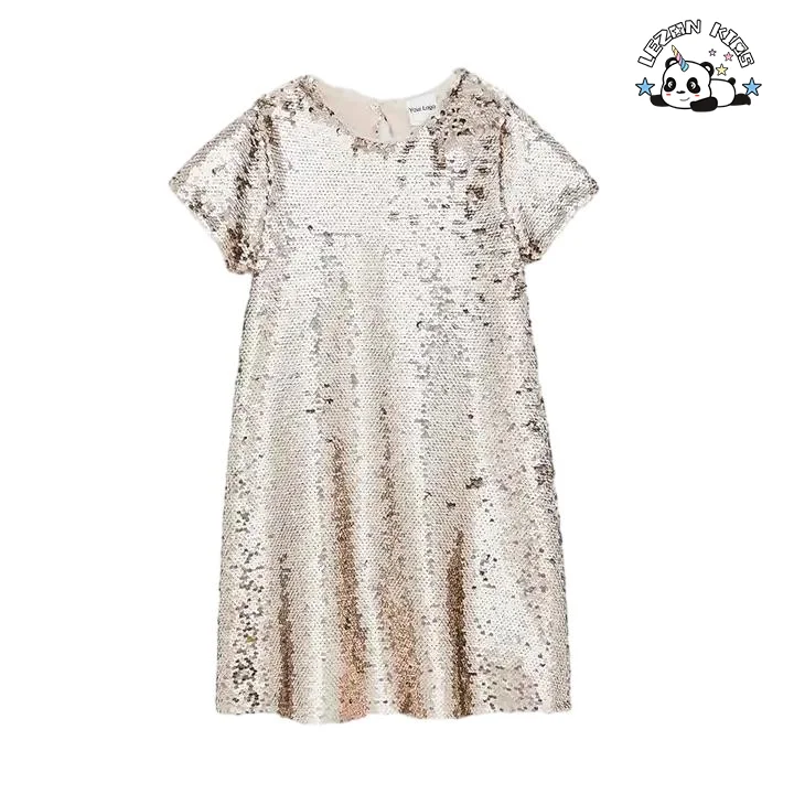 Vestido de Camiseta com Lantejoulas Reversíveis Rose Gold para Meninas